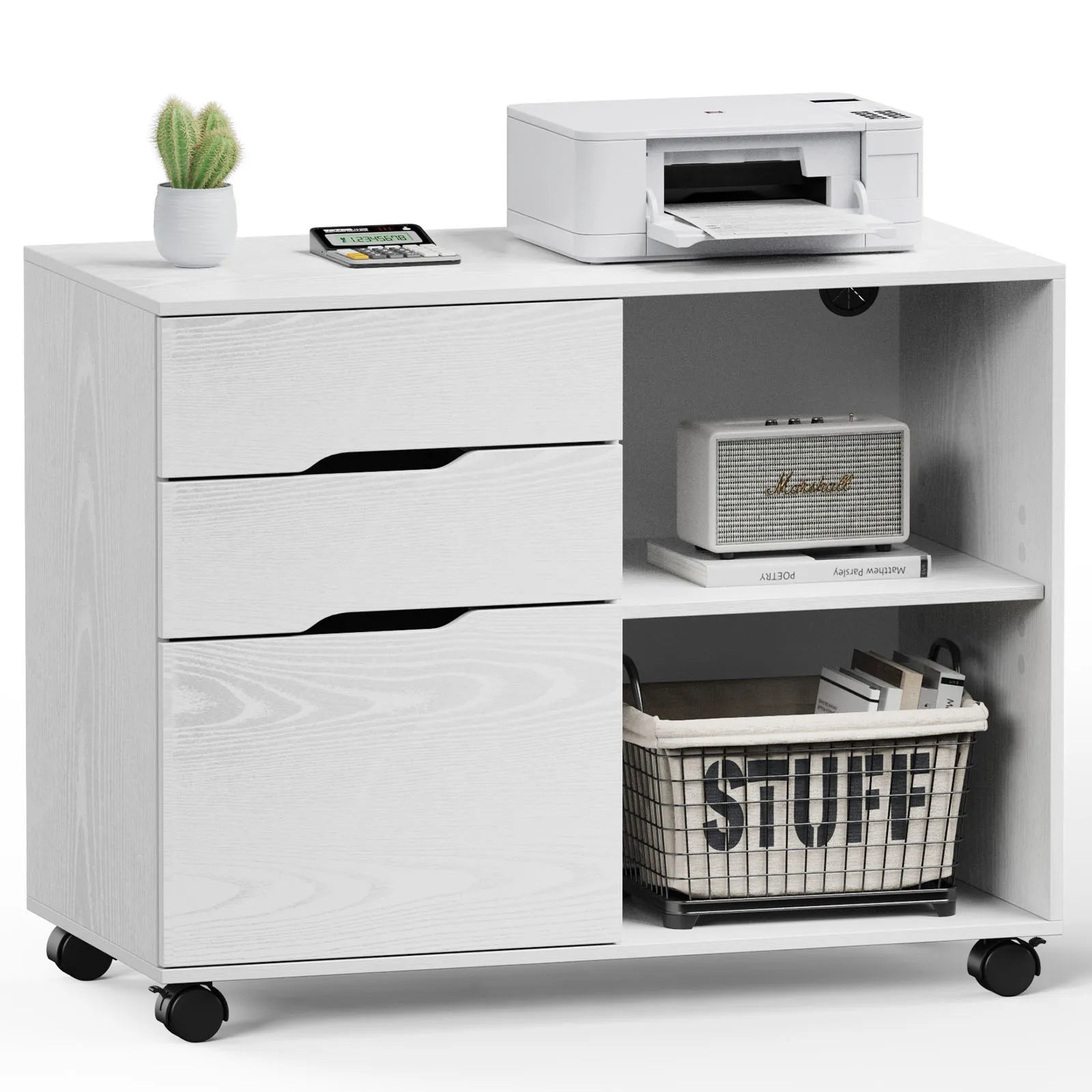 3 Drawers Wooden Mobile Cabinet Chest Dressers wood Storage Cabinet Organizer Rolling Display Furniture