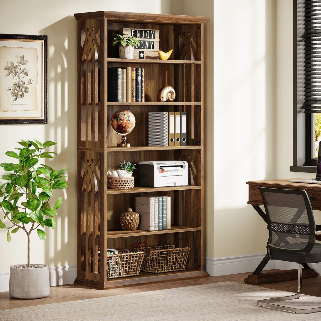 6-Tier Bookshelf, 75-Inch Tall Bookcase, Large  Freestanding Display Shelves, Wood