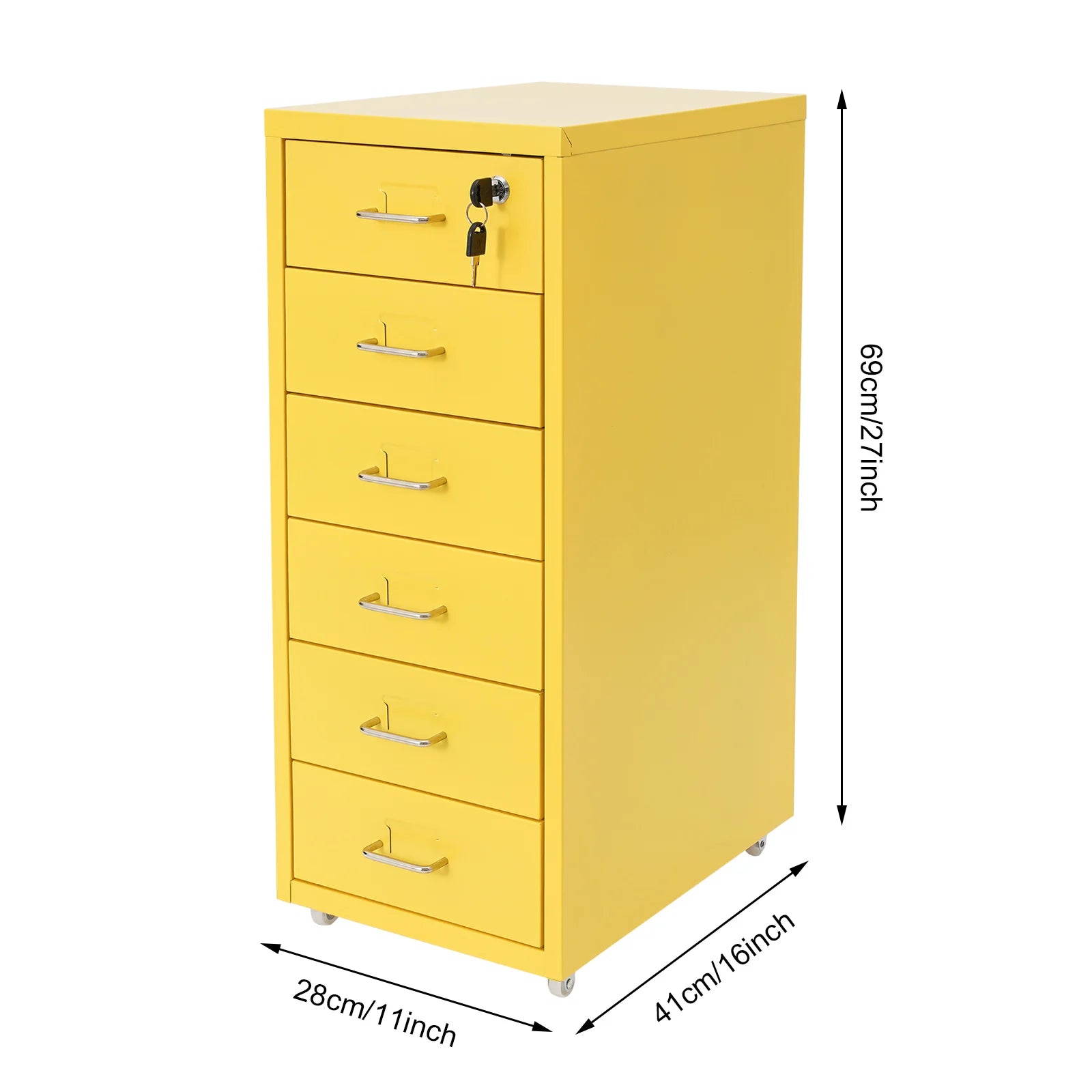 6 Layer File Cabinet Metal Filing Cabinet Yellow Vertical File Cabinet With Lock Wheels Mobile Storage