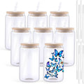 8 Pack 16OZ Frosted/Clear Glass Sublimation Tumblers with Bamboo Lid Sublimate Tumbler Blanks DIY