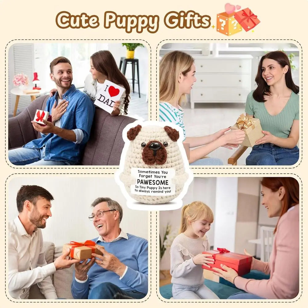 Mini Positive Crochet Dog，Funny Emotional Support Crochet Stuffed Gifts Cute Crochet Animals with Positive Messages Emotional Su