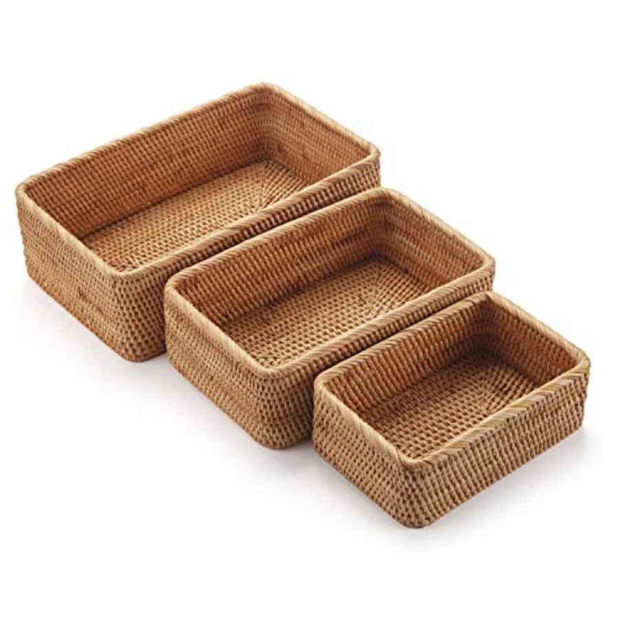 Natural Rattan Woven Stackable Baskets for Storage