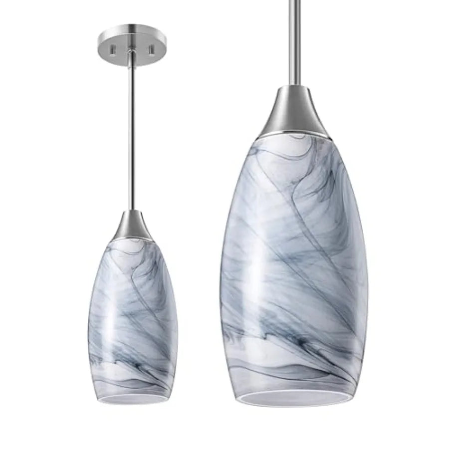 Pendant Lights Kitchen Island, Blue Handcrafted Art Glass, Blown Glass Pendant with 5.12" Dia x 11.40" H Shade,,Adjustable Brus