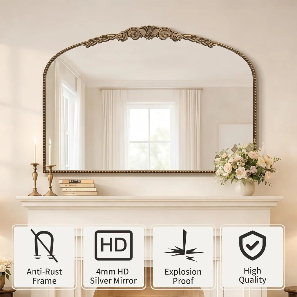 Large Arched Fireplace Mirror Gold Vintage