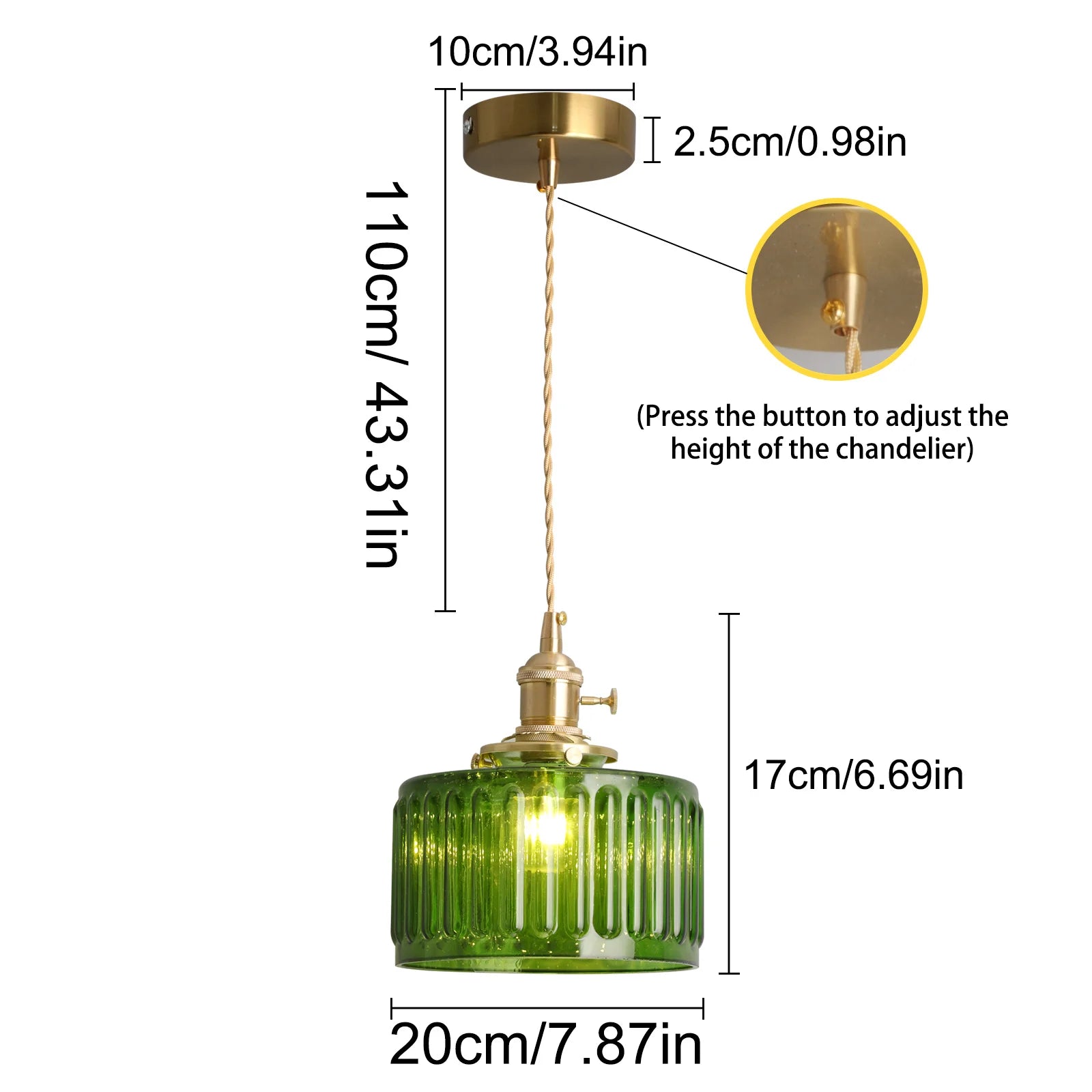 VETRULUS Retro Led Crystal Pendant Light Green Chandelier Modern Hanging