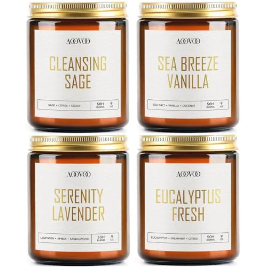 4PC Scented Candle Set, 36 oz Soy Candles Lavender/Vanilla/Eucalyptus/Sage