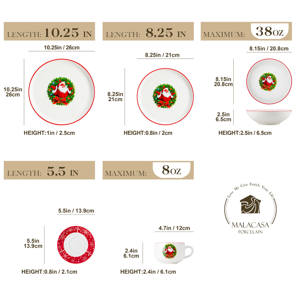 12/30 Piece Ceramic Christmas Dinnerware Set  With 4/6pc Dinner Plate/Dessert/Soup/Bowl/Mug