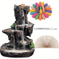 Waterfall Monk Incense Burner Mountain Tower Stone Brown