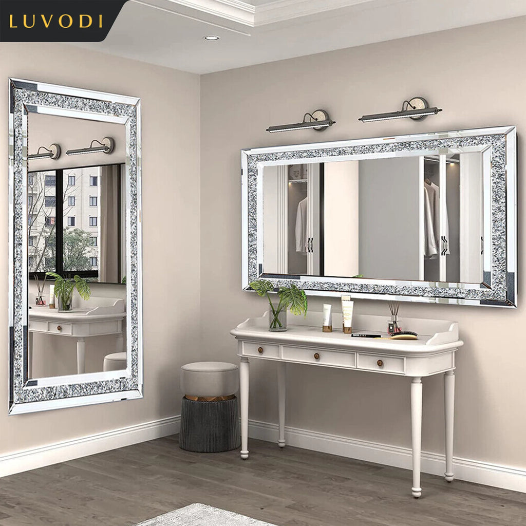 Large Silver Sparkly Crystal Rhinestone Diamond Frameless  Mirrors Wall Mounted