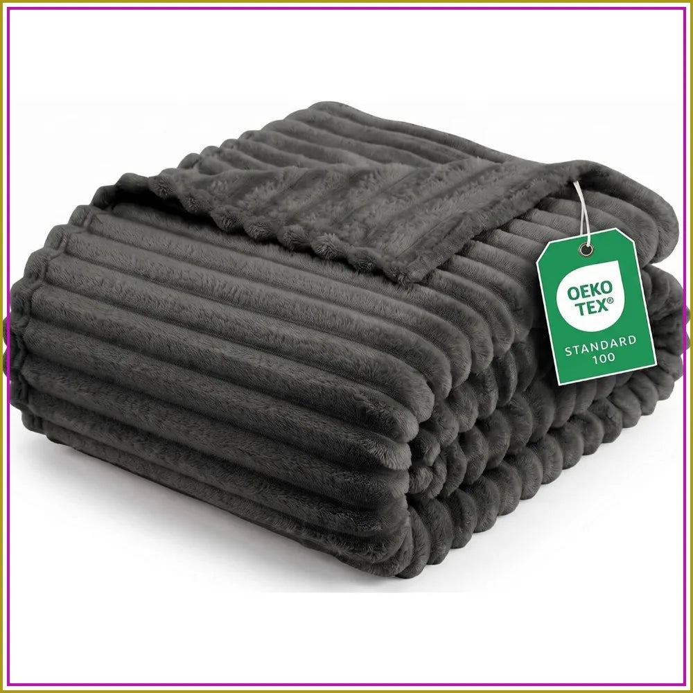 Striped Fleece Blanket Queen Size, Fluffy & Lightweight Throw for Bed, Sofa - Soft Cozy Home Decor