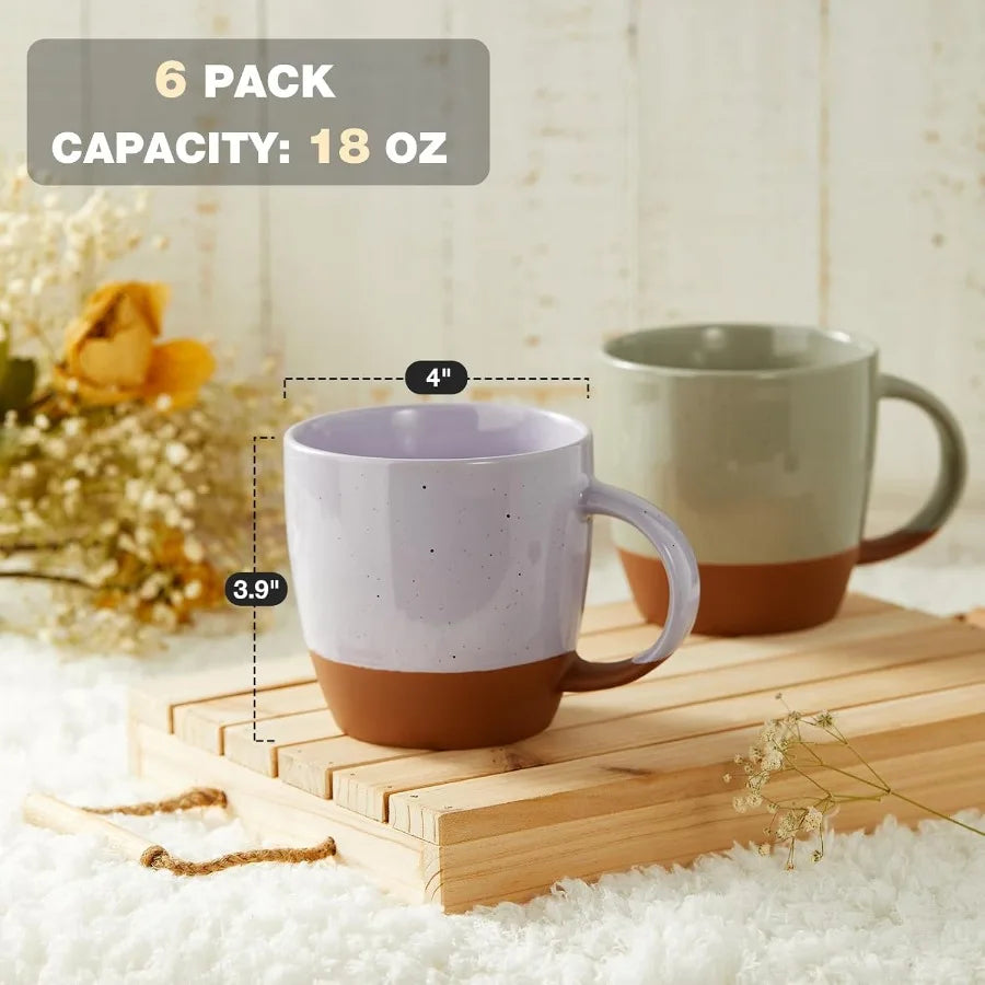 Color Ceramic  Mugs Set of 6 Large 18 oz with Handle
