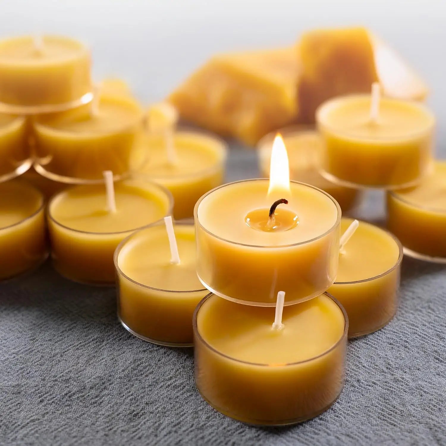 48-Pack Pure Beeswax Tealight Candles, 4-Hour Burn Time
