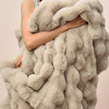 Luxury Faux Rabbit Fur Blanket Twin Size, Ultra Soft Fluffy Plush Cozy Warm Bubble Blanket for Bed