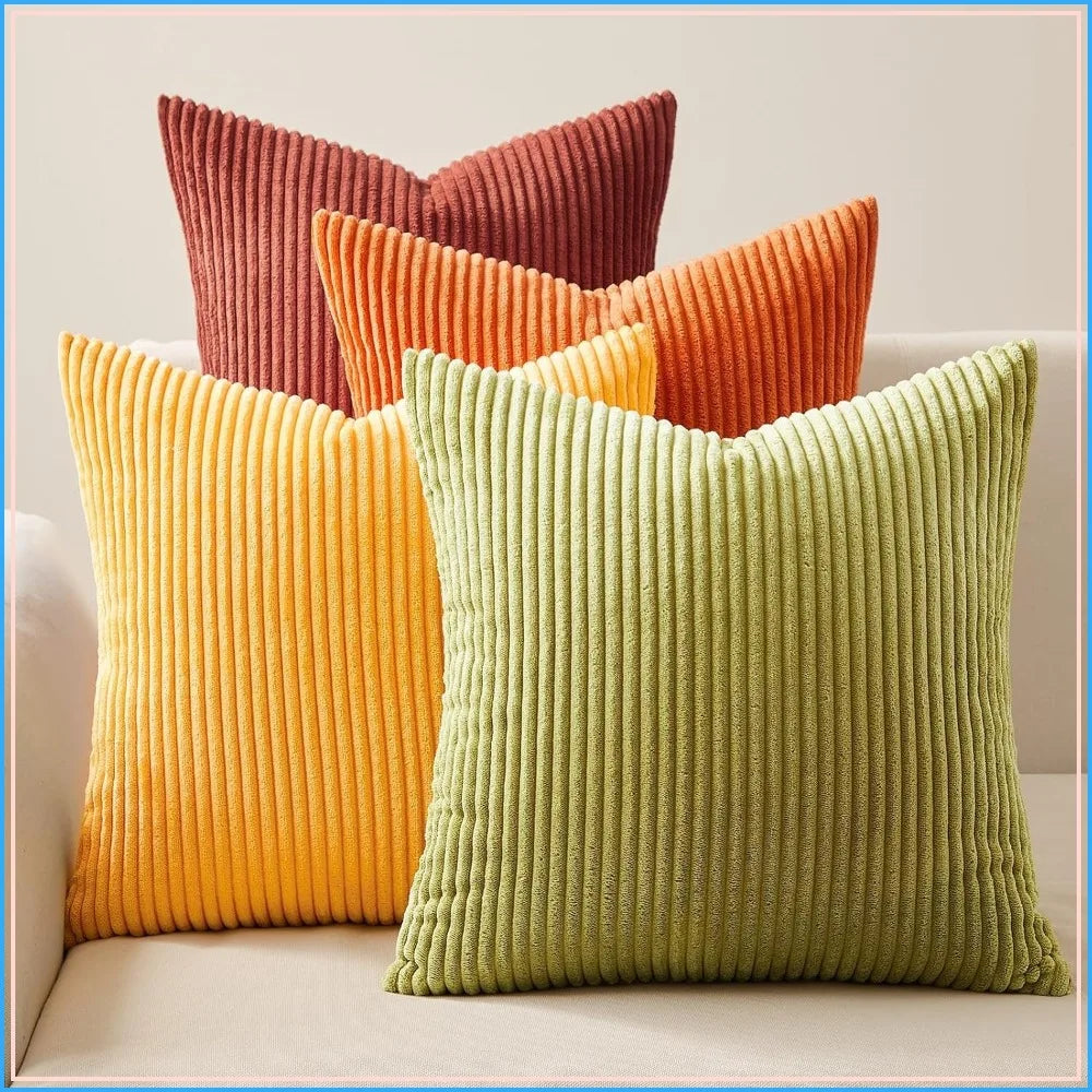 Corduroy Throw Pillow Covers 18x18 Set of 4, Gradient Striped Square Cushion Case for Couch Sofa