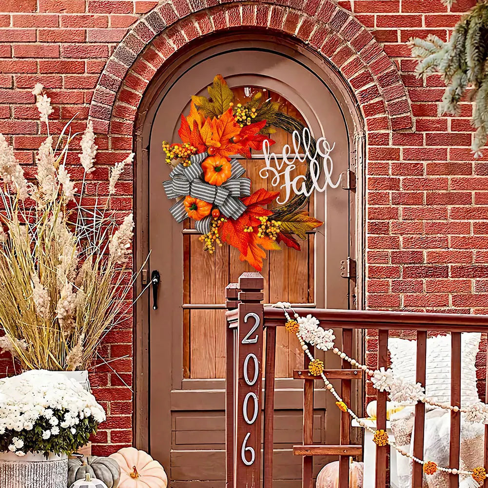 40cm Artificial Garland Pumpkin Wreath Door Hanger Autumn Wreath