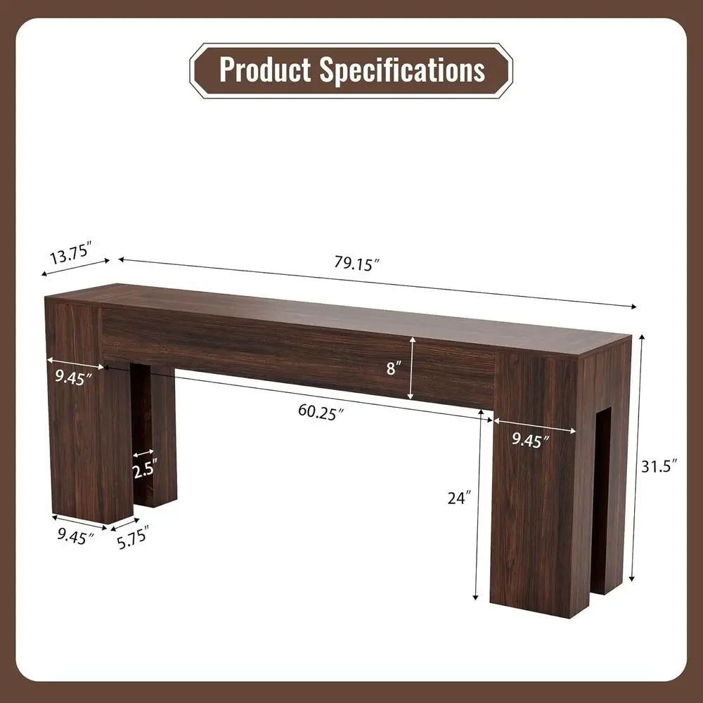 Extra Long 79" Wood FARMHOUSE Table for Entryway Living Room, Kitchen