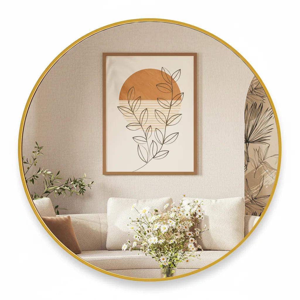 20" Gold Round  elegant Wall Mirror 20" Frameless Shatterproof Style