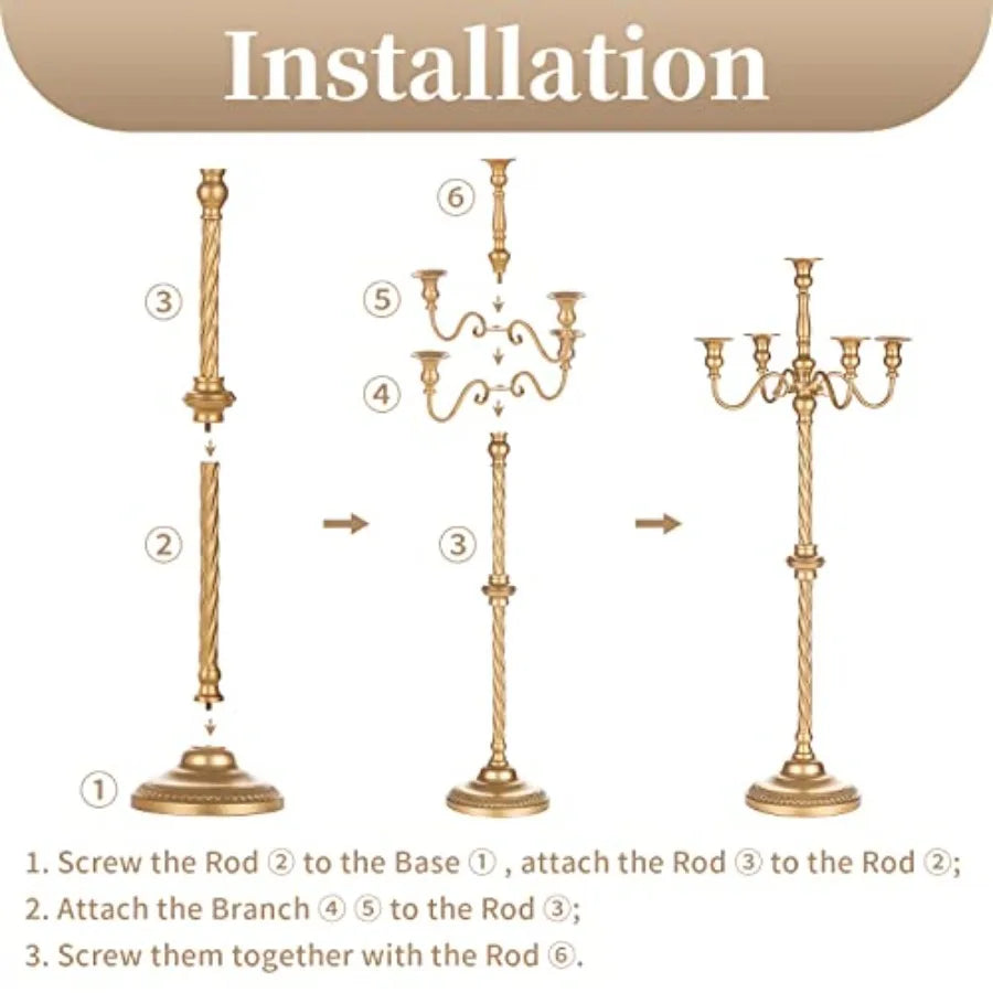 Gold Floor 5 Arm Tall Candelabra T Metal Taper