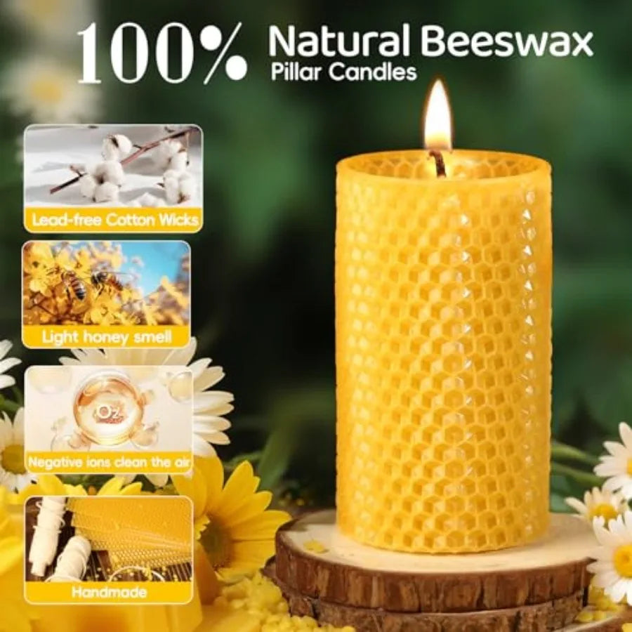 12 Pack Honeycomb Beeswax Candles, 240 Hours Long Burning Natural Handmade Beeswax Rolled Pillar Candles