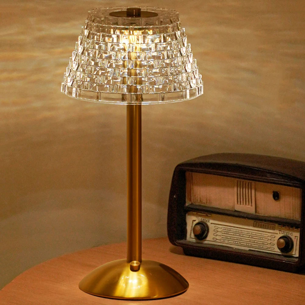 3 Colors LED Crystal Table Lamp Dimmable  Rechargeable Romantic Wireless