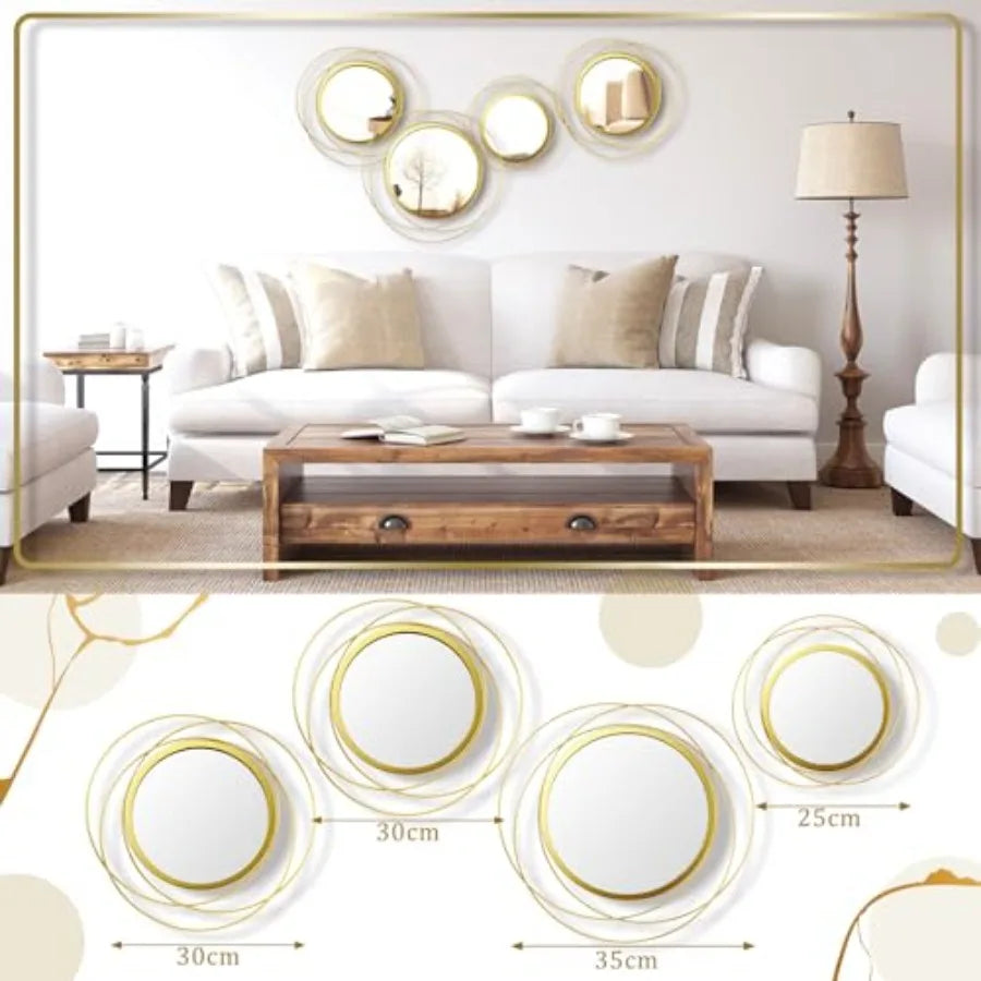 4 Pcs Decorative Wall Mirror Round Modern Circle Mounted Mirror Metal Wall Art Decor