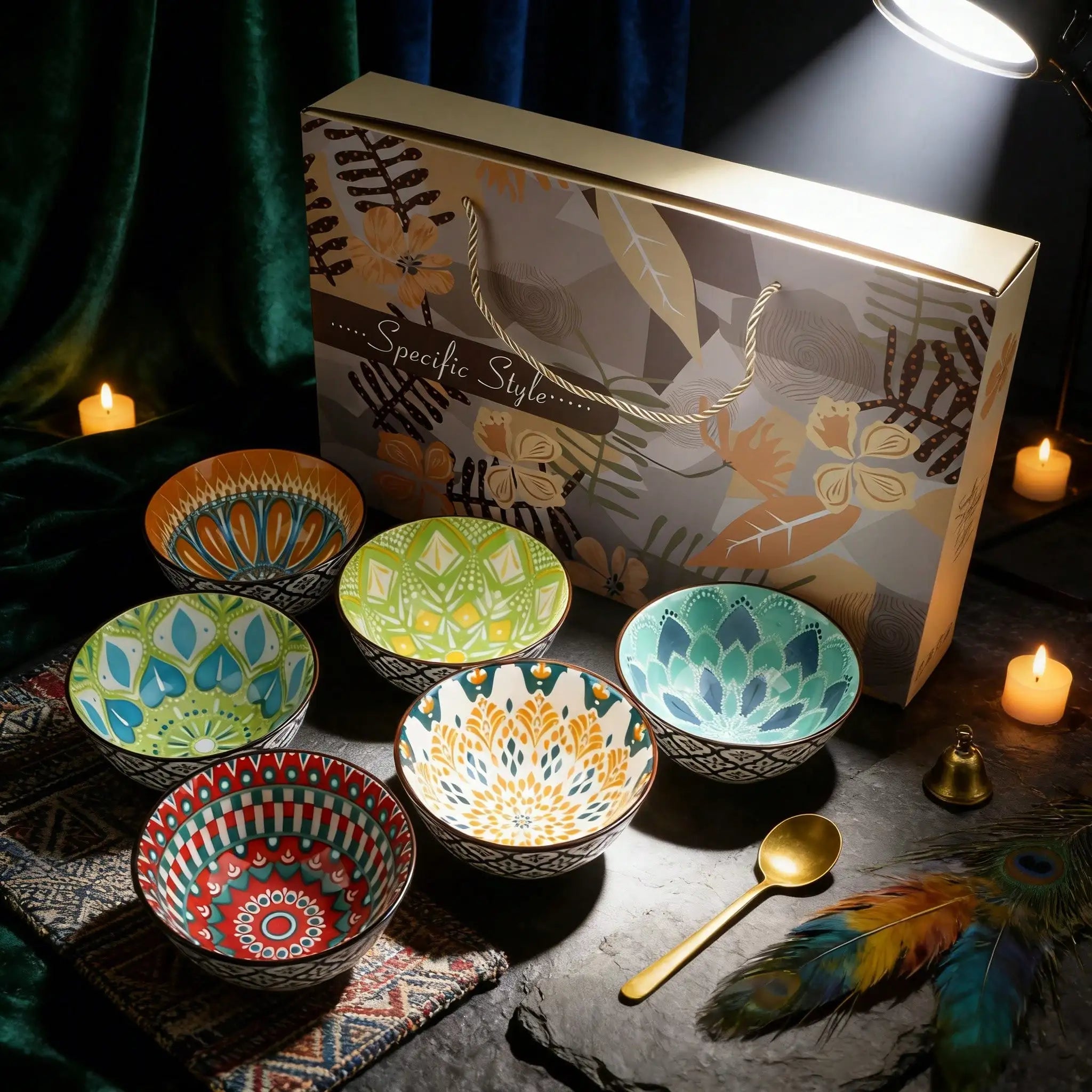 Set Of 6 Ceramic Bowls 10 Oz, Bohemian Ceramic Bowl Set,