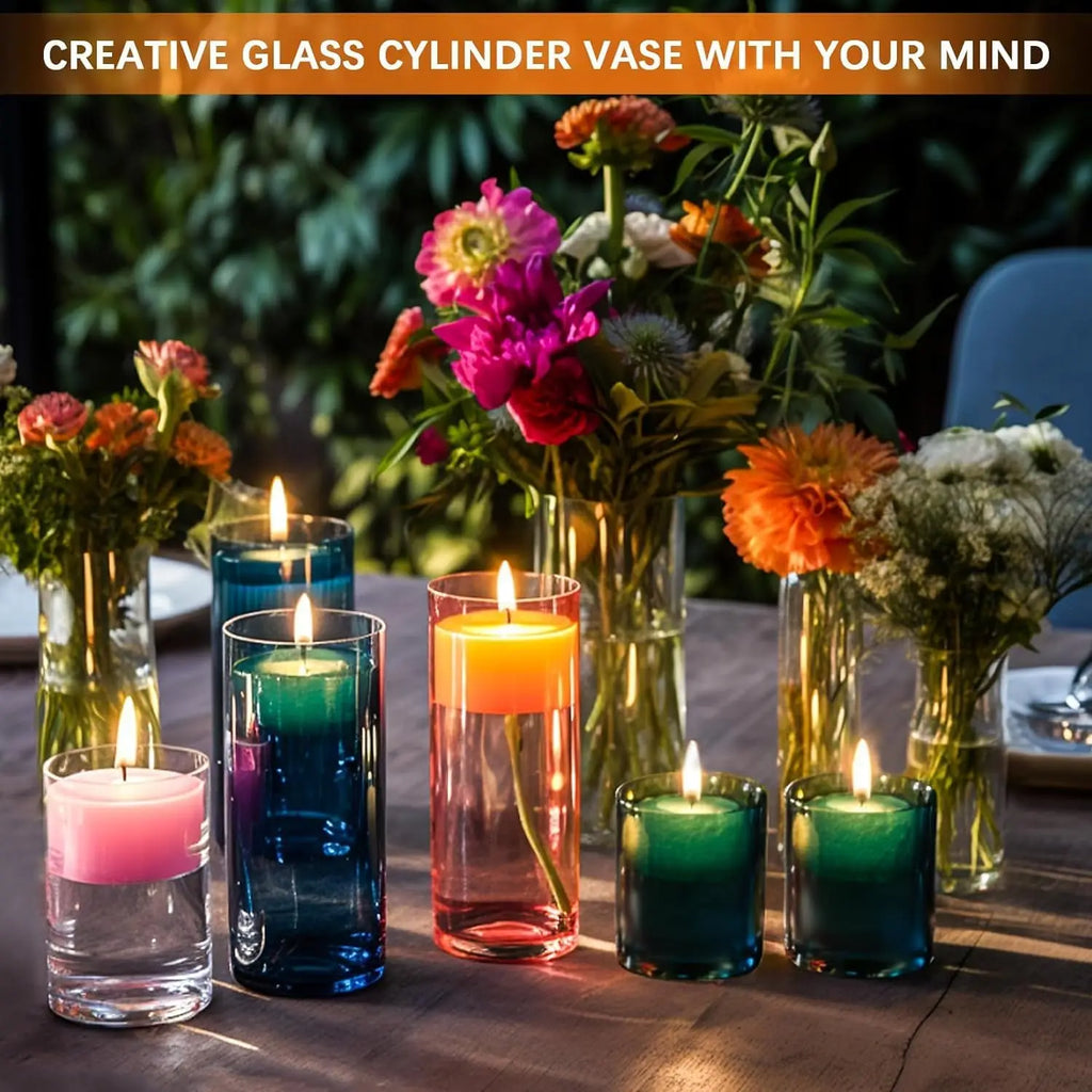 48 Pack Thick Glass Cylinder Vases 4,6,9,12 Inch Tall Clear Flower Vase Hurricane Floating Candle Holder