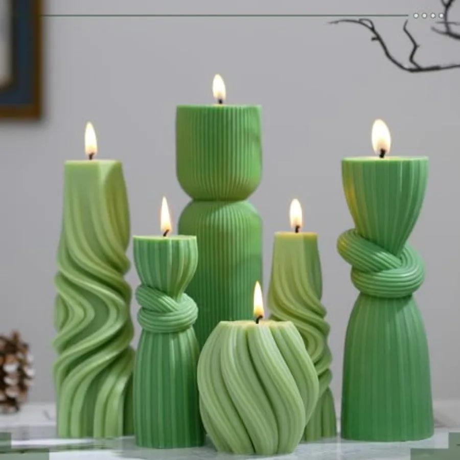 6 Pcs Ribbed Pillar Candles Modern Aesthetic Soy Wax Scented