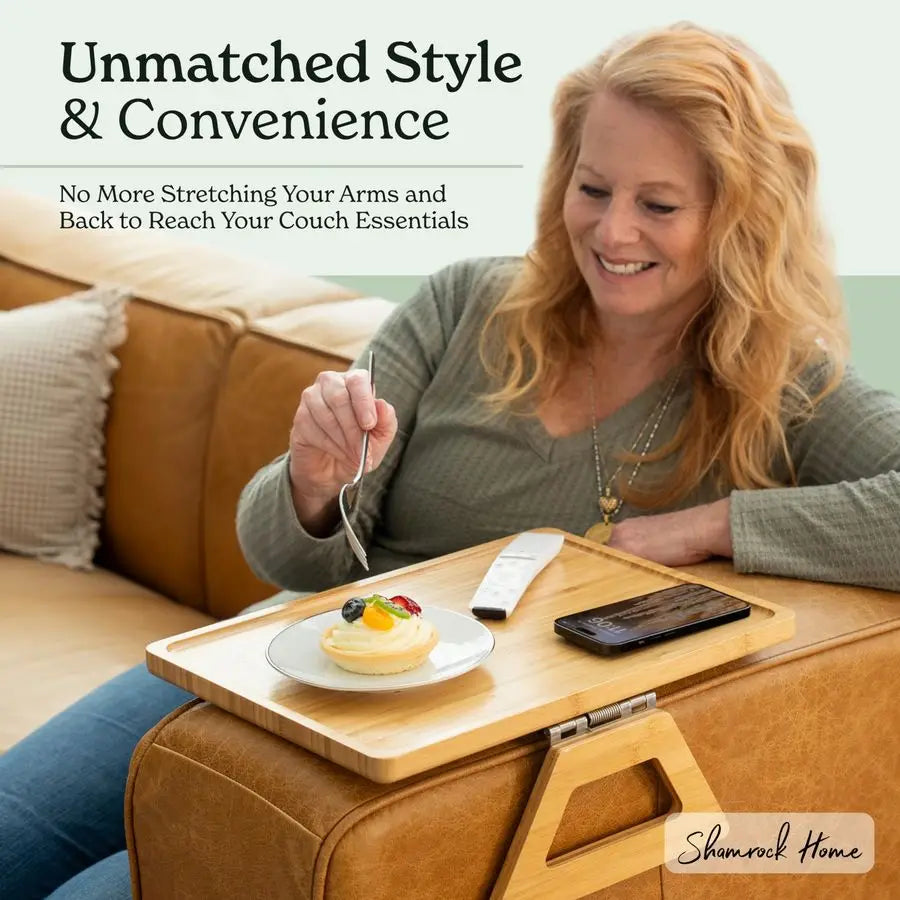 Bamboo Tray Couch Arm Table, Clip On  for multi-use