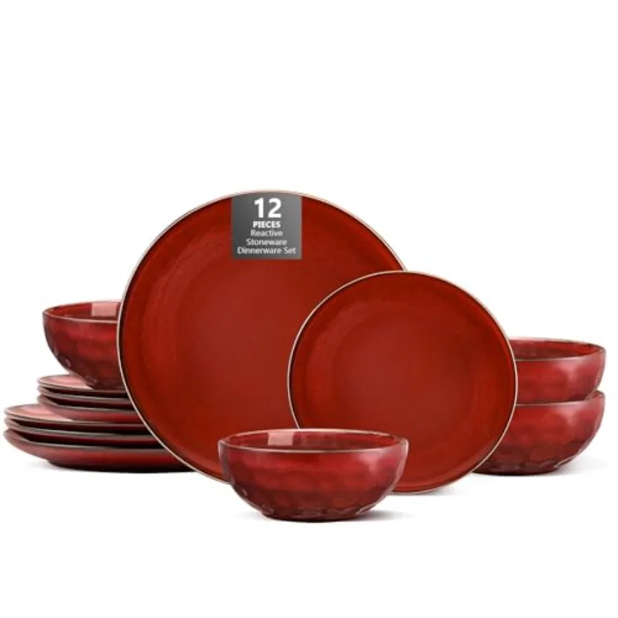 12-Piece Ceramic Dinnerware Set Dinner Plates Salad Plates and Cereal Bowls Dish Set for 4 Microwave Oven and Dishwasher Safe