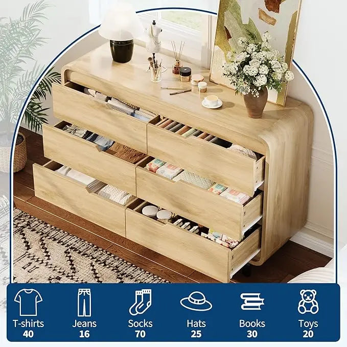 6 Drawers Dresser for Bedroom, living room, kitchen hallway 47" Wide Modern Wooden