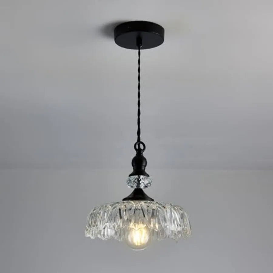 Plug in Glass Pendant Light Fixture Black Vintage Adjustable Chandelier Hanging Ceiling Light