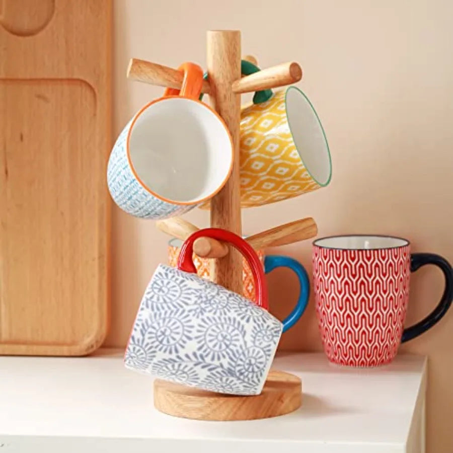 Ceramic Mug Set of 6 16oz - Colorful Bohemian Style