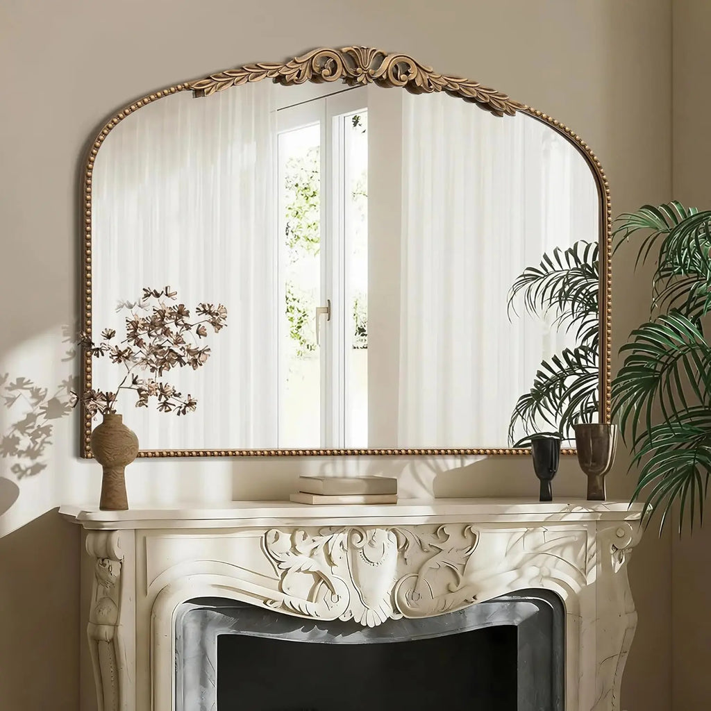 Large Arched Fireplace Mirror Gold Vintage