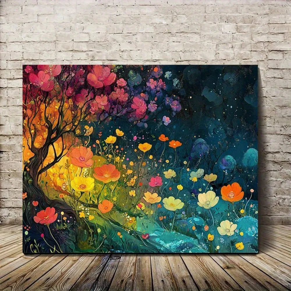 1.5 inch thickness, interior decorative floral and tree art, bright, colorful