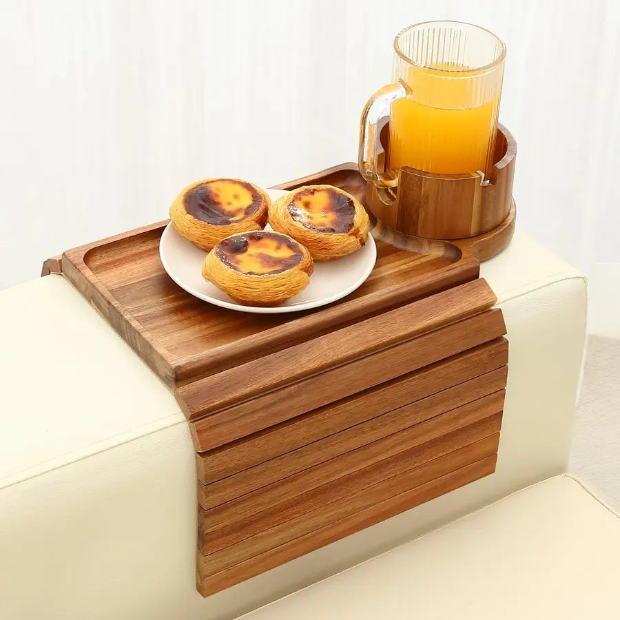 Acacia Foldable Wood Couch Armrest Table with 360 Rotated Phone Holder, 18.99  Anti-Slip