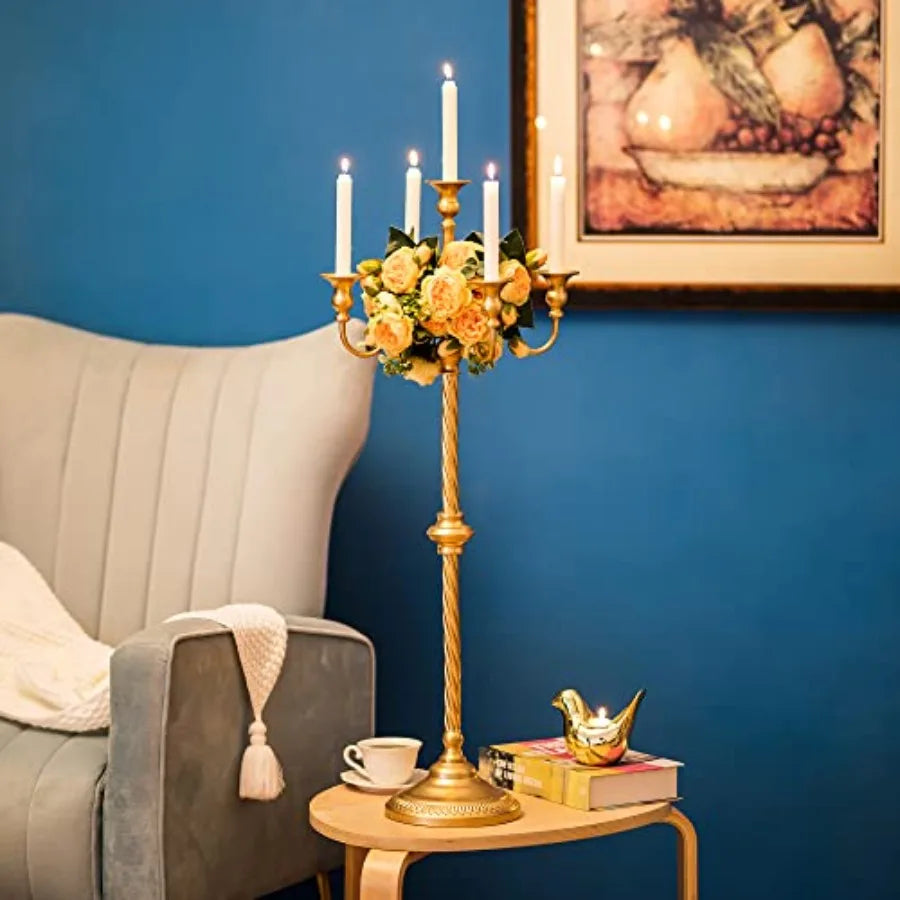 Gold Floor 5 Arm Tall Candelabra T Metal Taper