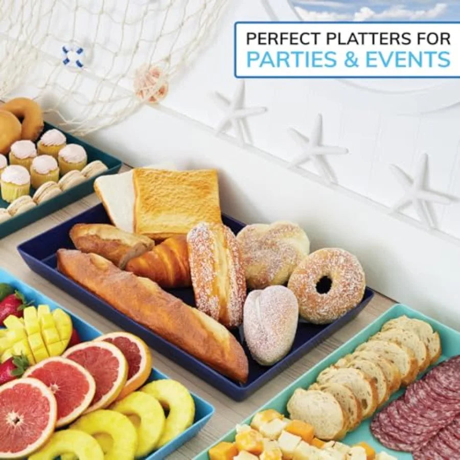 Coastal Plastic Serving Trays Set of 4 15 x 10 Large Unbreakable Reusable Rectangular