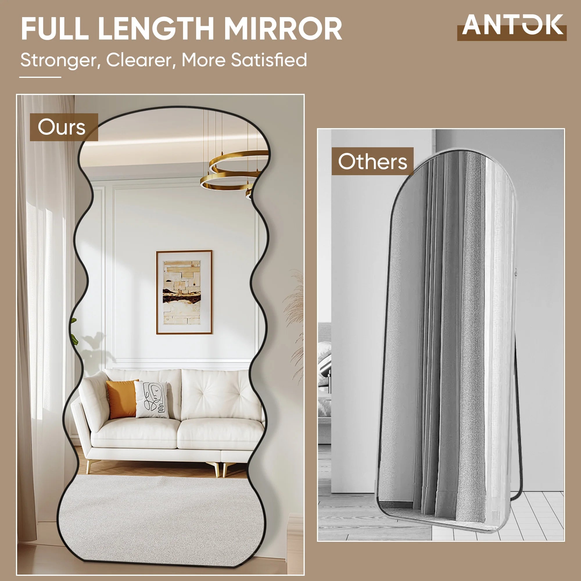 Full Length Mirror, 76"x34" Wavy