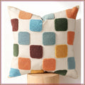 18x18 Embroidered Throw Pillow Cover - Modern Geometric, Colorful Checkered, Canvas with Zipper
