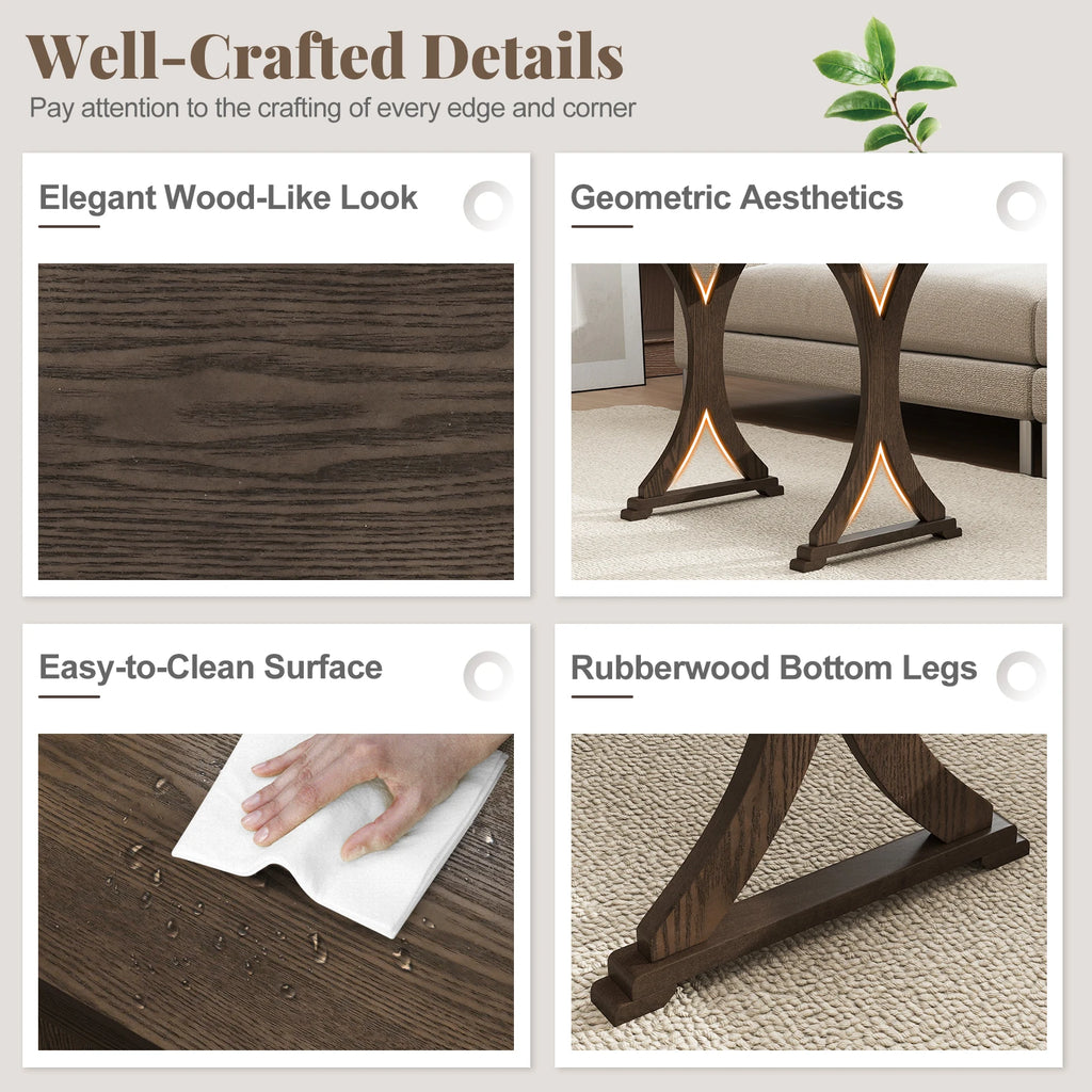 3PCS Nesting Table, Side Table w/ Solid Rubber Wood Legs