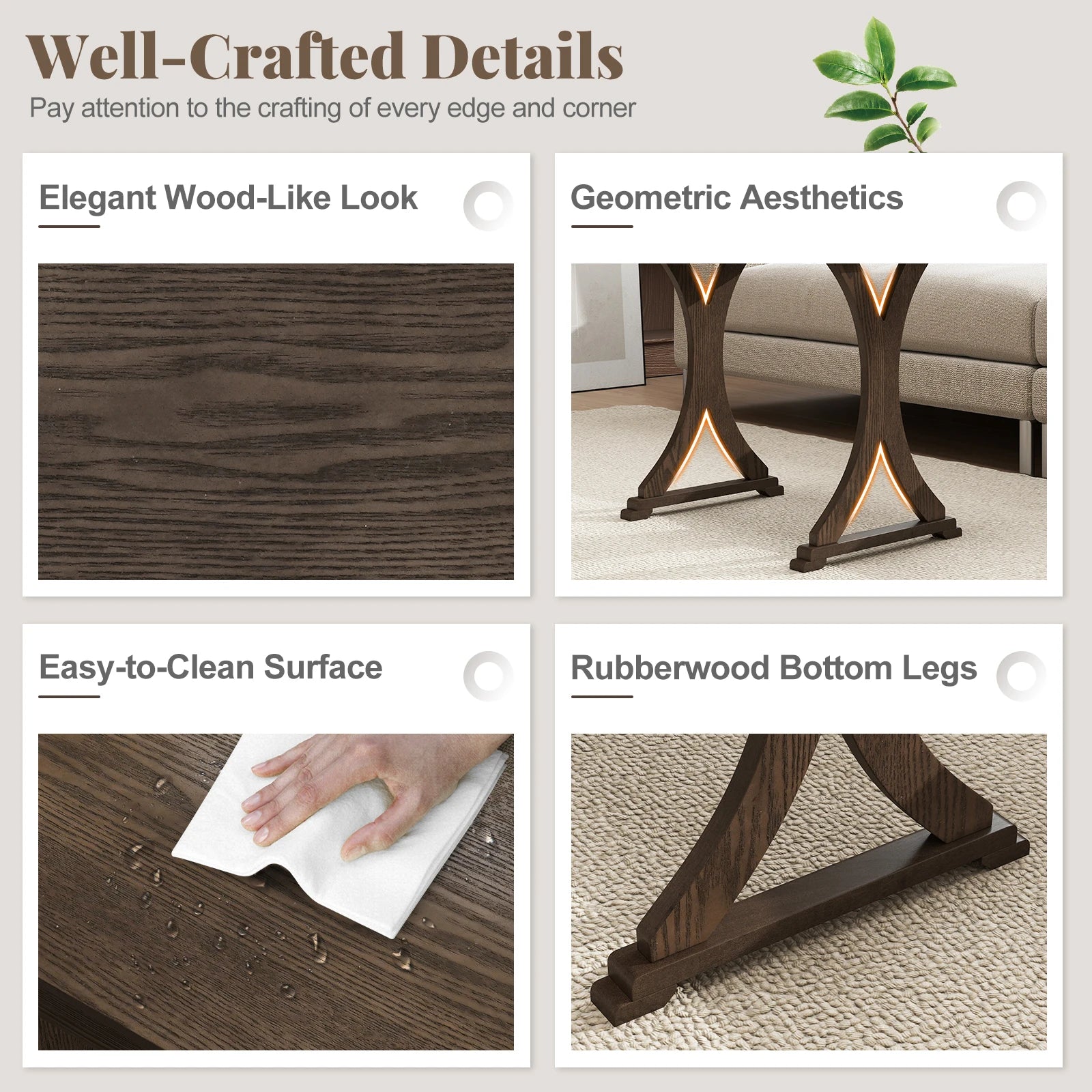 3PCS Nesting Table, Side Table w/ Solid Rubber Wood Legs