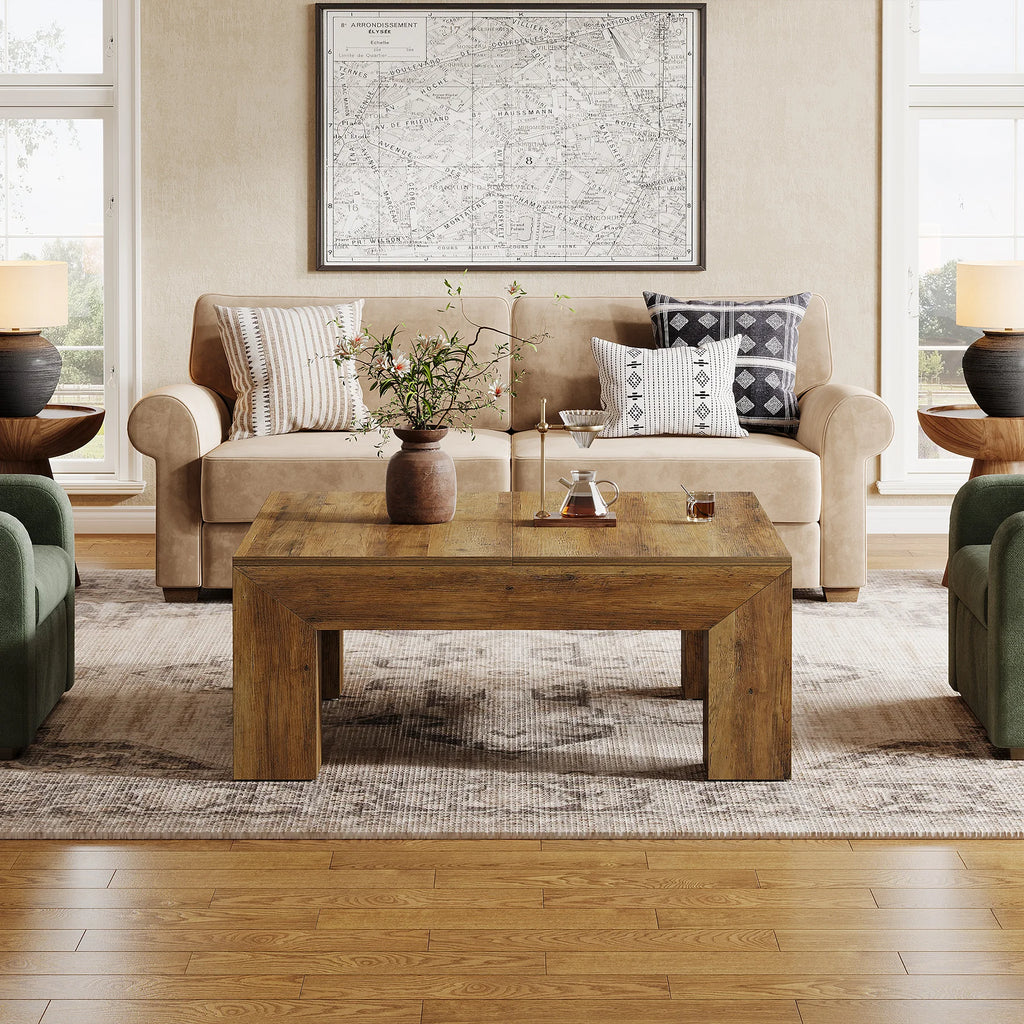 39.4-Inch Square Table Farmhouse All MDF Accent Center Cocktail Table with Sturdy Wooden Legs
