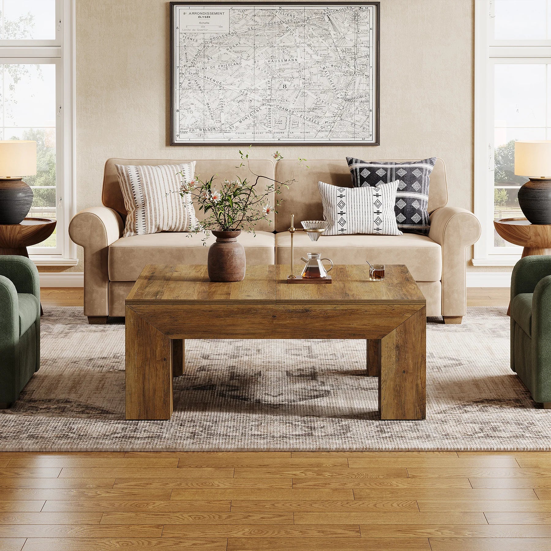 39.4-Inch Square Table Farmhouse All MDF Accent Center Cocktail Table with Sturdy Wooden Legs