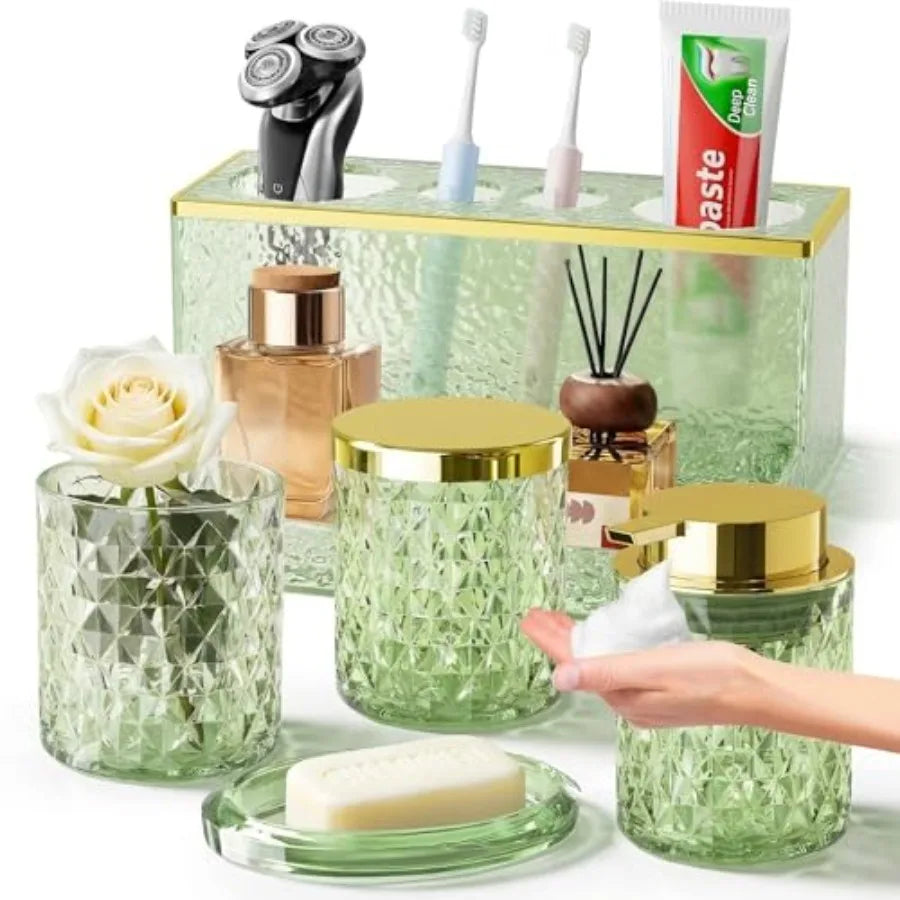 20PCS Glass Vanity set with Shower Curtain and Rugs