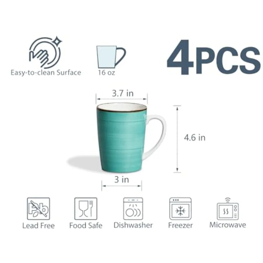 16 oz Large Ceramic Coffee Mugs Set of 4 with Handles