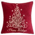 Red Velvet Holiday Throw Pillow 20x20" with Gold Embroidered Festive Design