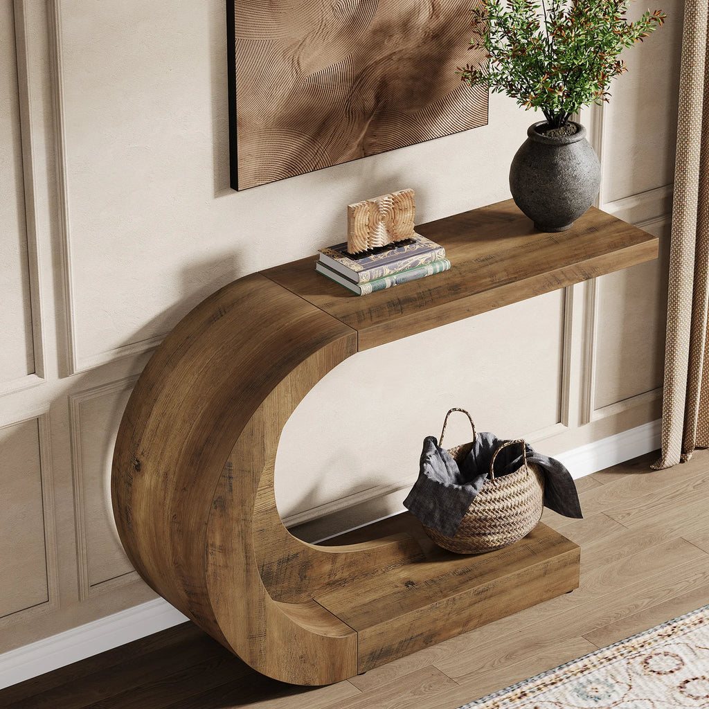 43.3" Mid-Century Modern Console Table Wood C-Shaped y Accent Table