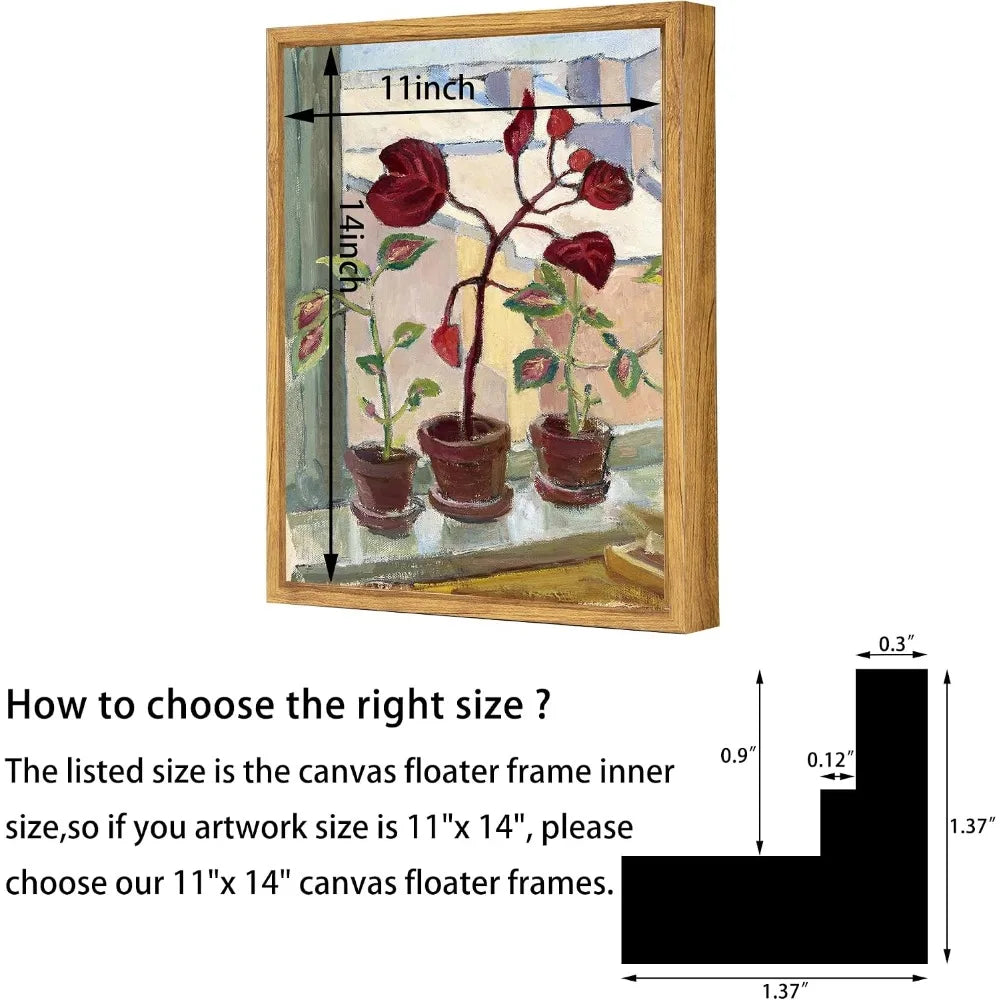 4 Pack Floating Frames for 11x14 Canvas, 0.6-0.9 inch Deep, Nut Brown, Wall Art Decor