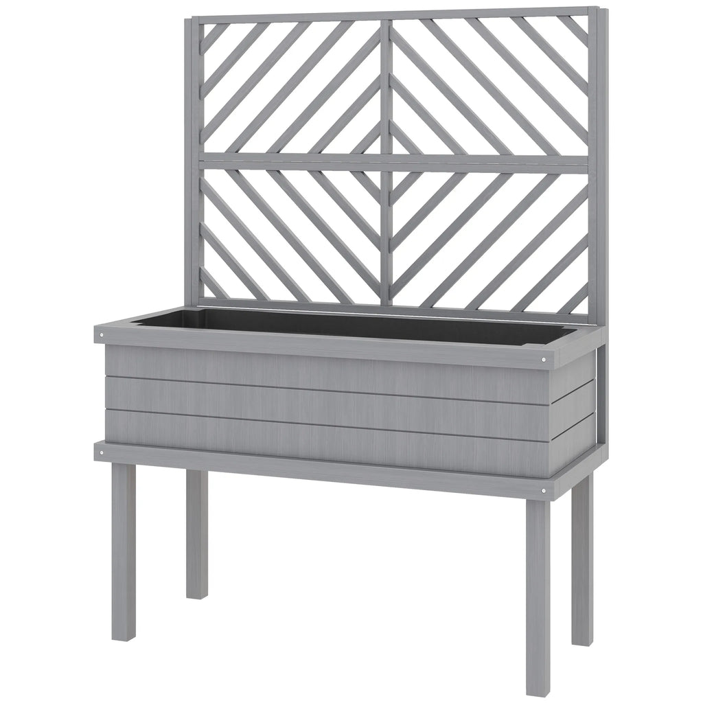 Raised Garden Bed with Trellis for Climbing Plants, Wooden Planter with Legs, Drainage Holes & Filter, Gray